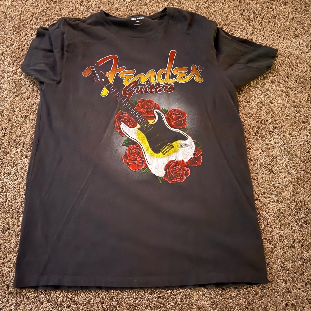 Old Navy Fender Guitars Graphic T-Shirt Mens Large Tall Gray Rose Rock Music Tee